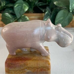 Soapstone Hippo Figurine Hand Carved Hippopotamus Carving Pet Animal Statue 4”